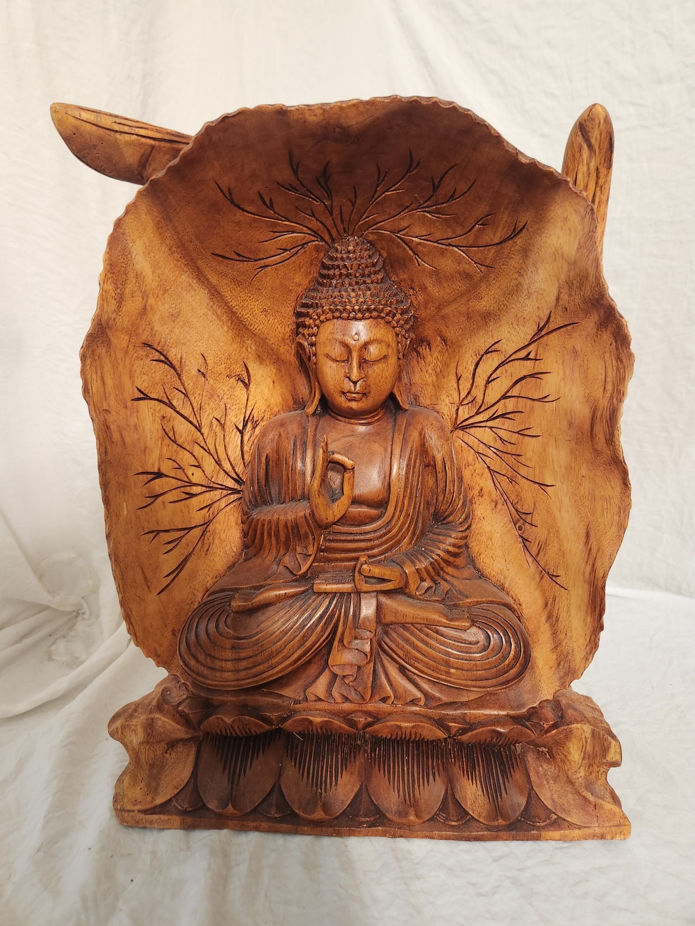 Large Hand-Carved Wooden Buddha Statue - Heavy 17 In H, spiritual, Meditation